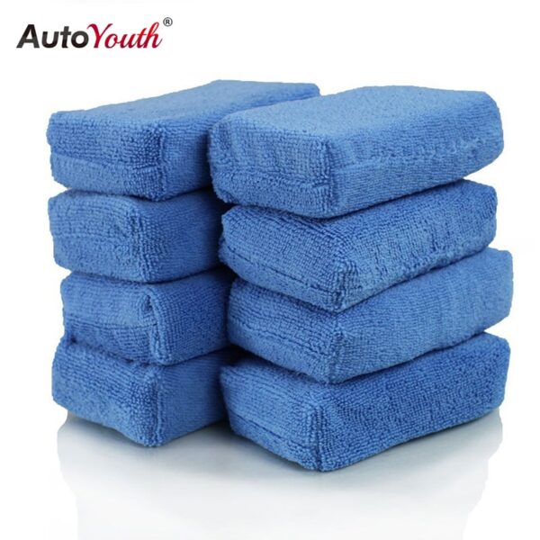 AUTOYOUTH Premium Grade Microfiber Applicators Sponges, Cloths, Blue (Pack of 8) 12*8*4cm Car Care Microfibre Wax Polishing