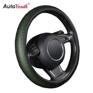 AUTOYOUTH New PU Leather Car Steering Wheel Cover Non-slip Car Interior 38 CM Green/Black For peugeot 206 scirocco passat b5