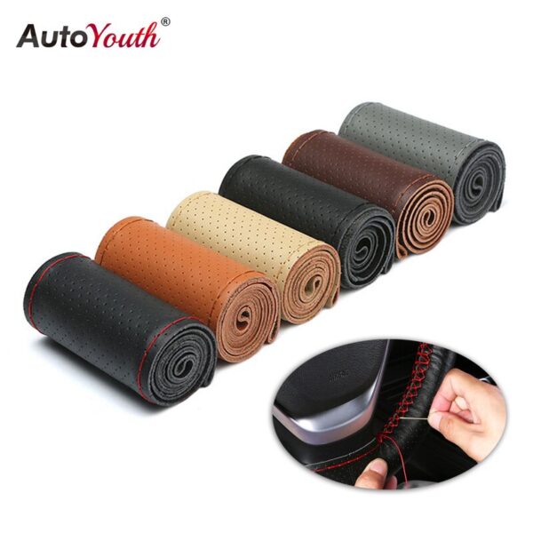 AUTOYOUTH Leather hand-sewn steering wheel cover Four seasons general-purpose car handle