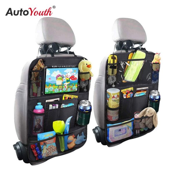 Car Backseat Organizer with Touch Screen Tablet Holder + 9 Storage Pockets Kick Mats Car Seat Back Protectors Great Travel 2 PCS