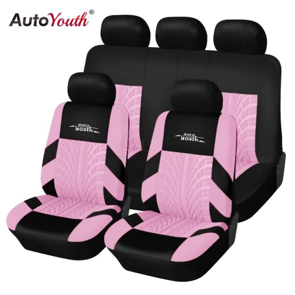 New Pink Embroidery Car Seat Covers Set Universal Fit Most Cars Covers with Tire Track Detail Styling Car Interiors