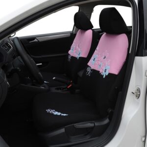 AUTOYOUTH Car Seat Covers For Women Universal Fit Most Cars And Airbag Compatible Pink Color With Flower Embroidery