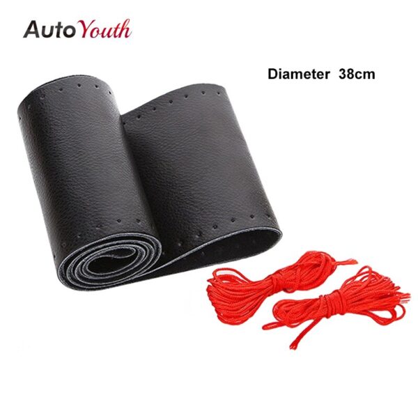 AUTOYOUTH DIY Car Steering Wheel Cover Genuine Cowhide Leather Steering Wheel Cover Universal 38cm Anti-slip Car-styling