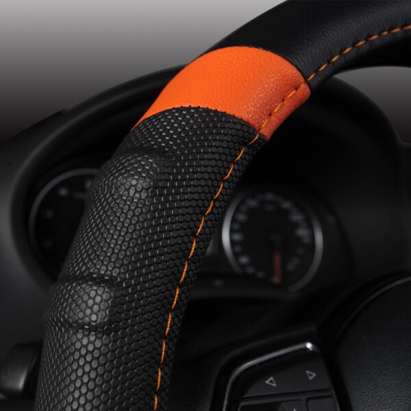 Car Steering Wheel Cover Breathable and Non Slip Microfiber Leather Steering Wheel Cover Universal 38cm/15 inch Orange and Black