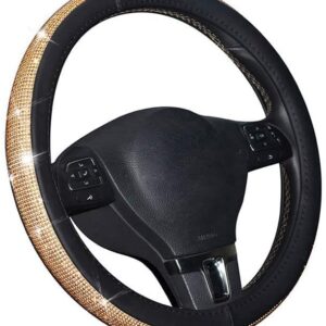 AUTOYOUTH Bling Steering Wheel Cover for Women PU Leather with Crystal Rhinestones Universal for 37 to 38 CM Car Accessories