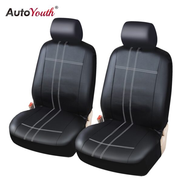 AUTOYOUTH Classic PU Leather Pair Set Car Seat Covers for Front Seat Cover Black Color - Fit Most Car, Truck, Suv, or Van