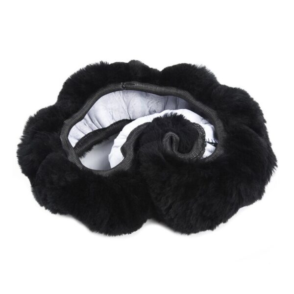 AUTOYOUTH Premium Pure Sheepskin Wool Steering Wheel Cover Black Car Covers Winter Warm