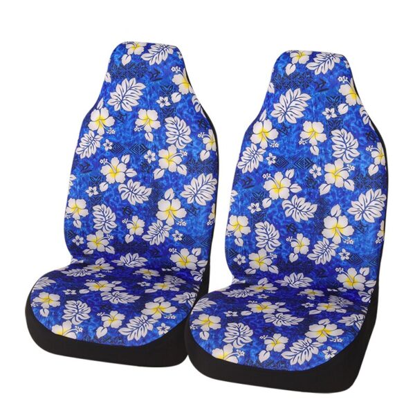 AUTOYOUTH 2PCS Front Blue Seat Cover With White Flower Pattern Fashion Style High Back Bucket Auto Interior Car Seat Protector