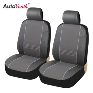 AUTOYOUTH PU Leather Car Seat Covers Universal Fit for Cars SUV Trucks Front Seat Cover Black and Gray Airbag Compatible 2pcs
