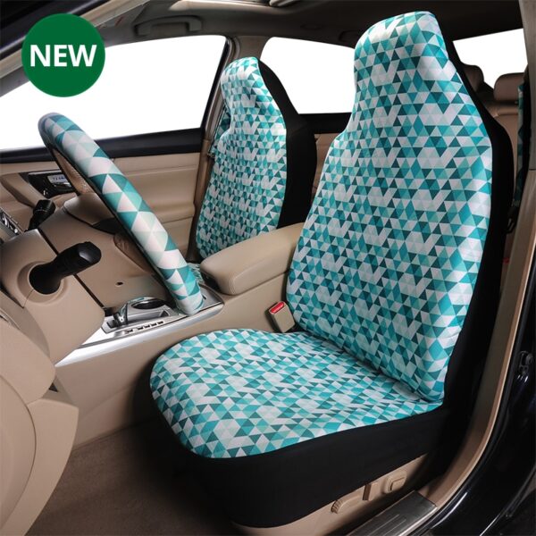 AUTOYOUTH Car Seat Covers Triangle Blue + White Pattern Universal Auto Front Seats Protector Fits for Car SUV Sedan Truck