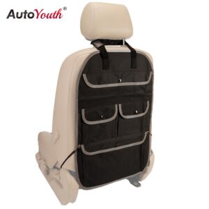 AUTOYOUTH Car Seat Back Organizer Multi-Pocket Travel Storage Bag, Kids Toy Storage, Back Seat Protector / Kick Mat