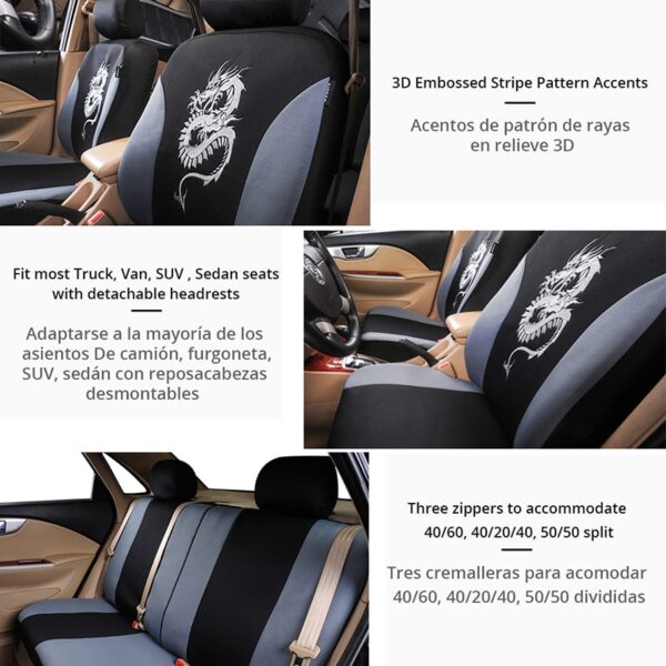 AUTOYOUTH 9PCS Universal Fit Car Seat Covers With Dragon Pattern Detail Styling 100% Breathable Car Seat Protector Car interior
