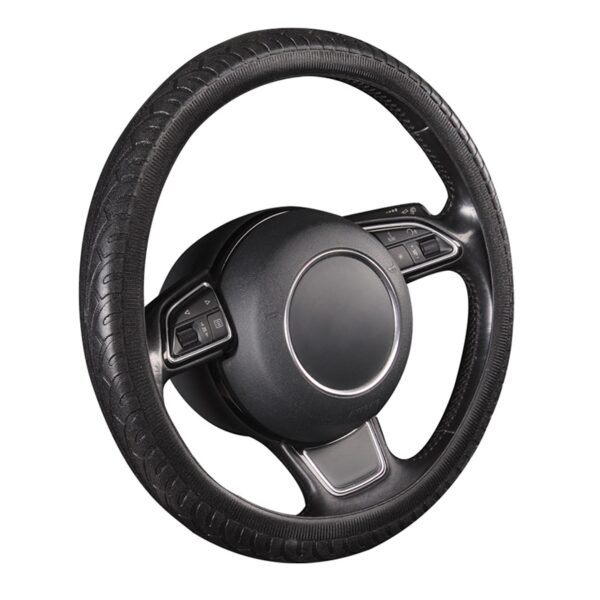 AUTOYOUTH Elegant fash Steering Wheel Cover Four Sections Small Black Lychee Pattern Splice Wood Grain Size 38cm for most car