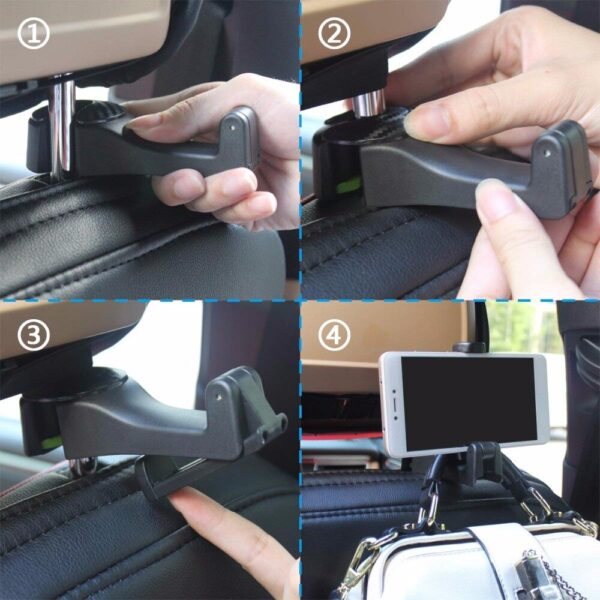 Car Headrest Hooks 2PCS for Car Seat Hook Holder with Cell Phone Bracket StandHolding Phones and Purses,Bags