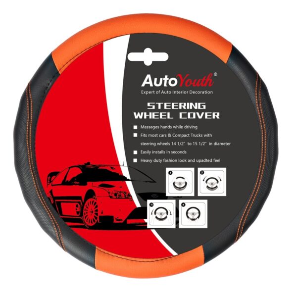 AUTOYOUTH Car Steering Wheel Cover Universal New Sports Style Anti-SLIP Orange Color Pu Leather Steering Wheel Cover Car Styling