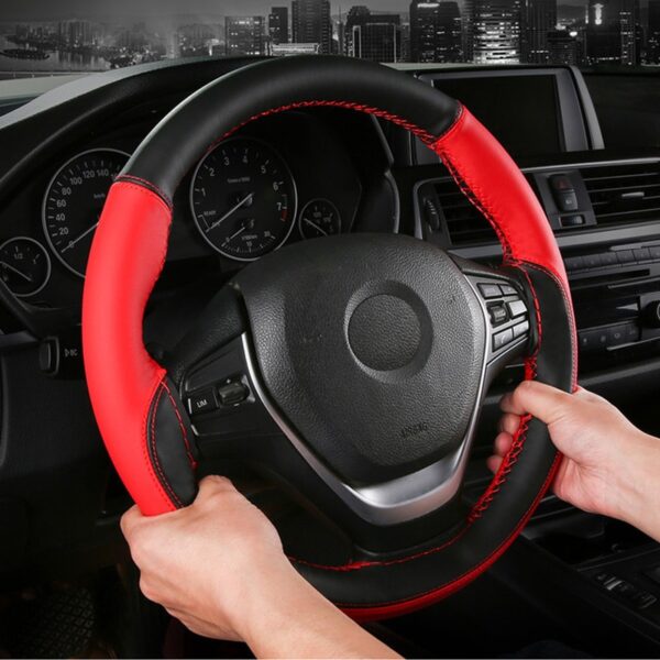 AUTOYOUTH Microfiber Leather Universal DIY Car Steering-wheel Cover With Needles and Thread Anti-Slip Soft Fiber Leather 15 inch