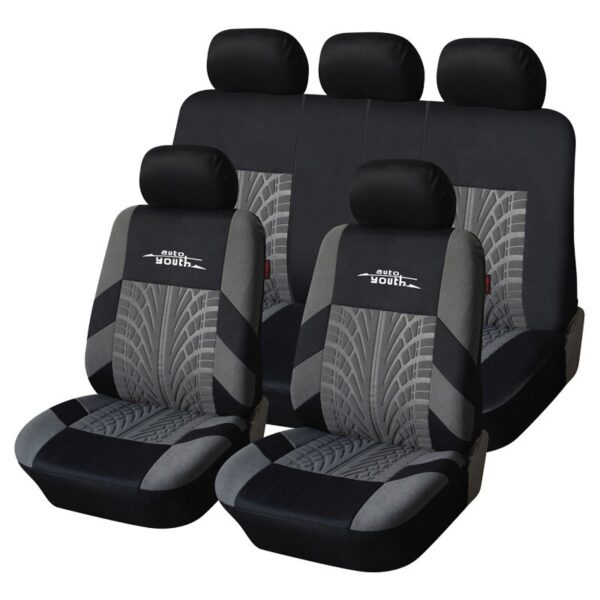 AUTOYOUTH 9PCS Car Seat Covers Set Universal Fit Most Car covers with Tire Track Detail Styling Car Seat Protector Four Seasons