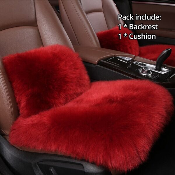 AUTOYOUTH Car Seat Cover with Australian Pure Wool Car Seat Cushion with Fur Headrest, Back Holder Red