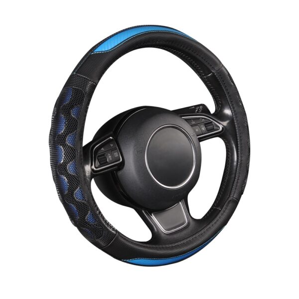 Car Steering Wheel Cover Pu Leather Universal Fit 37 to 38CM Sport Grip Honeycomb Design Breathable Antiskid Sporty Racing Style