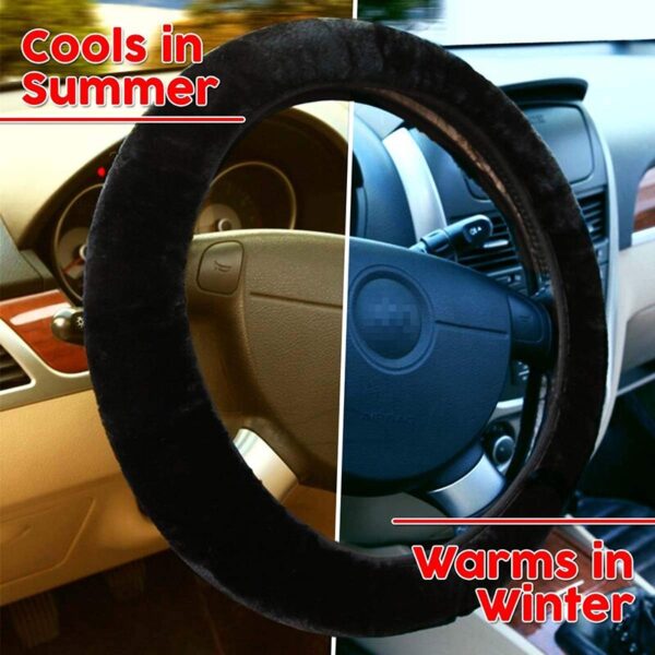 AUTOYOUTH Artificial plush Steering Wheel Cover Classic Black Car Wheel Protector Soft Comfortable 38cm/15inch Pure hand-made