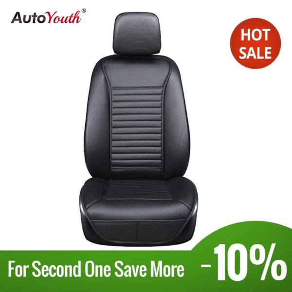 AUTOYOUTH Luxury PU Leather Car Seat Cushion Suit for Most Cars with slim Waistline Backrest 1PCS Black Car Seat Cover